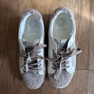 Vince Camuto White and Taupe Sneakers